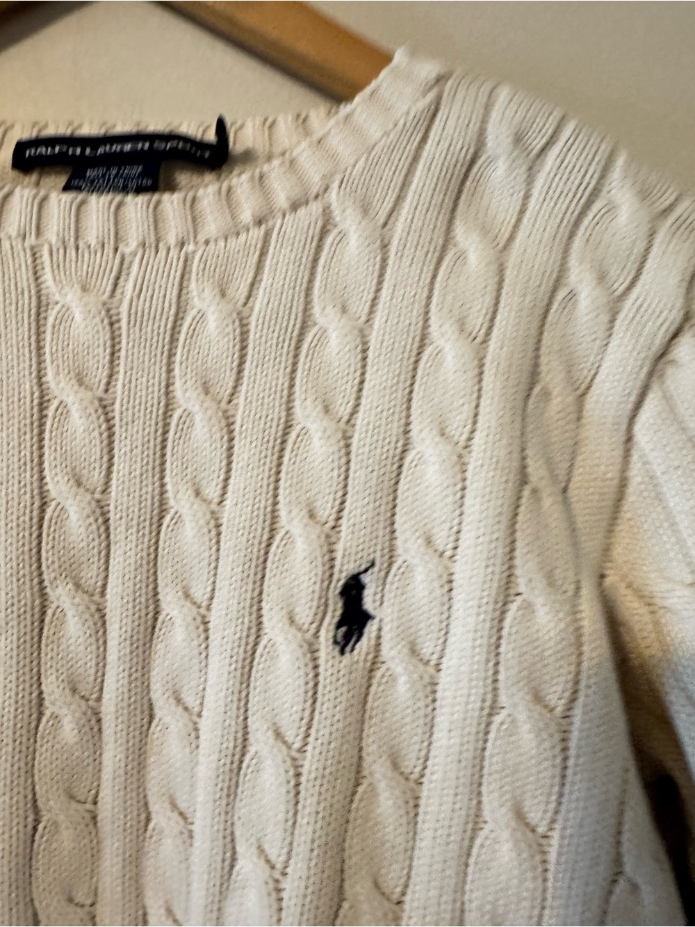 Polo by Ralph Lauren Sport Cream Cable Knit Crewneck Sweater XL Extra Large - Picture 3 of 6